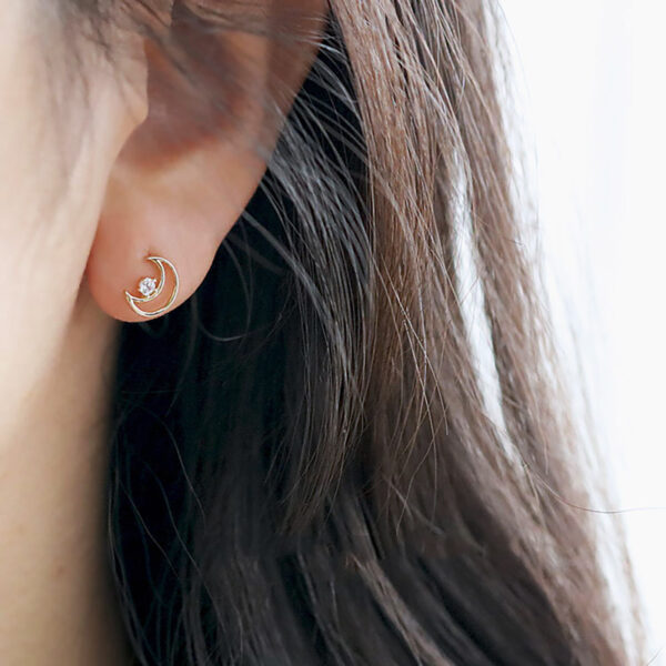 Crescent Moon Earrings - Gold - Image 2
